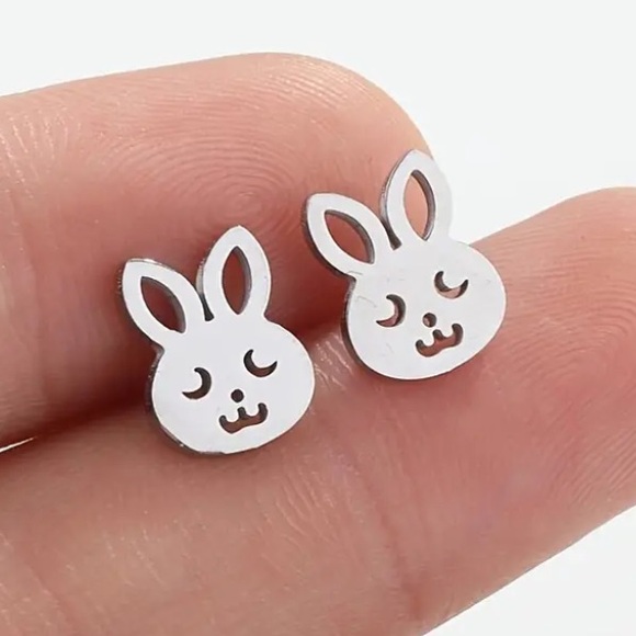 Jewelry - Happy Bunny Bunnies Silver Toned Stud Earrings